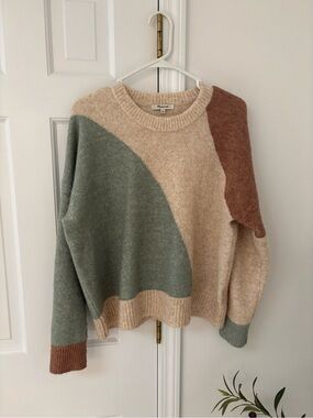 Madewell Cedarbrook Colorblock Wool Camel Hair Blend Crewneck Sweater Medium